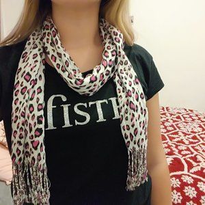 Cheetah Print Scarf with Braided Tassels
